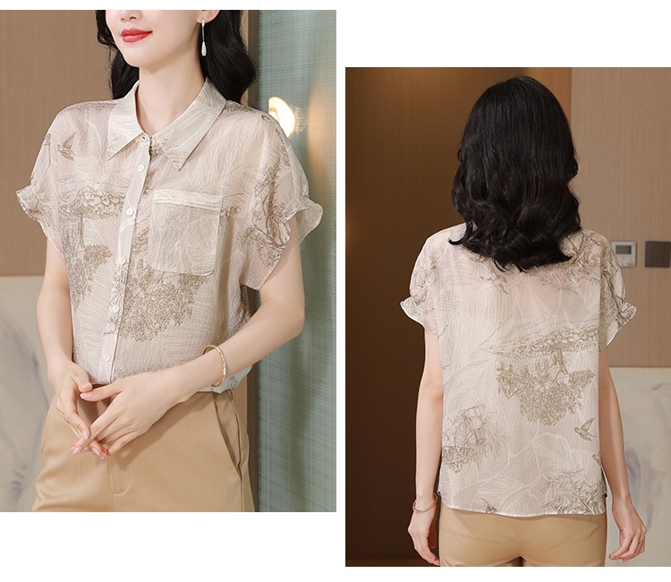 Short sleeve fashion tops silk summer shirt for women