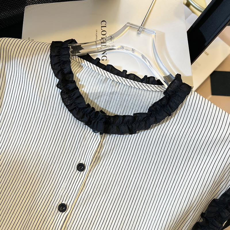 Round neck short sleeve tops stripe shirt for women