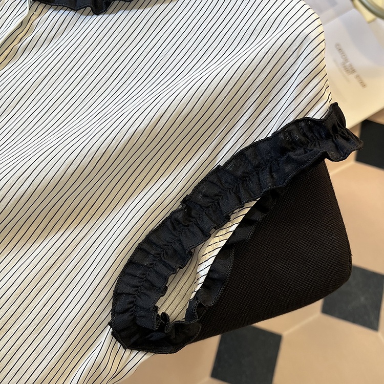 Round neck short sleeve tops stripe shirt for women