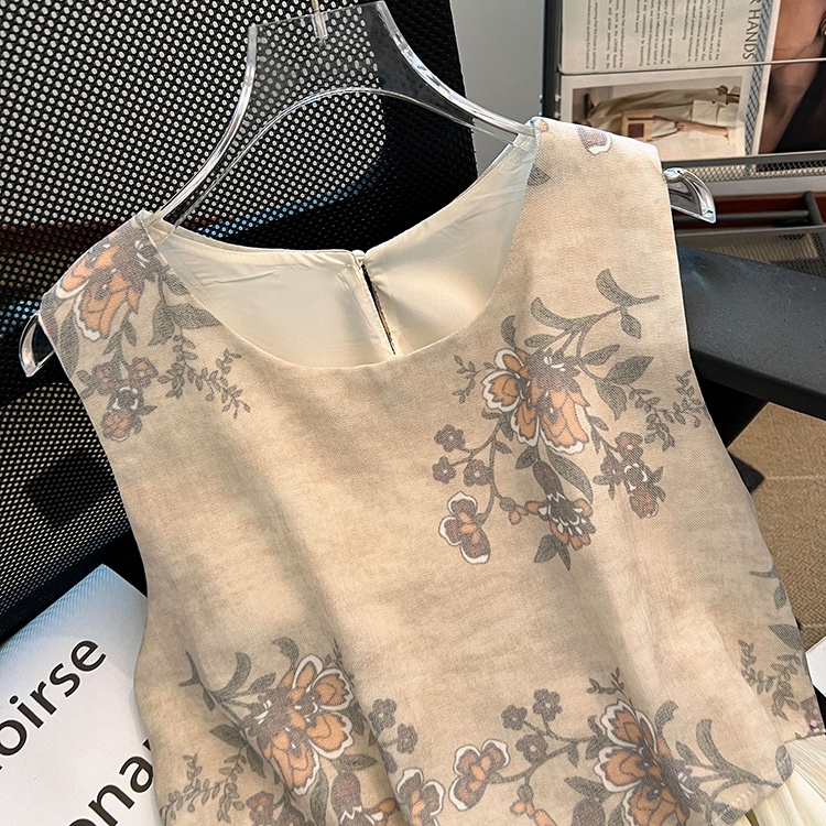 Printing back buckle round neck vest niche summer tops