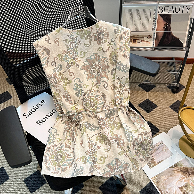 Light luxury printing vest summer V-neck tops