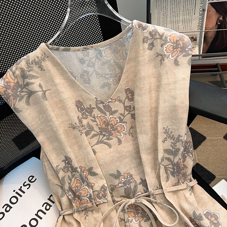 Light luxury printing vest summer V-neck tops