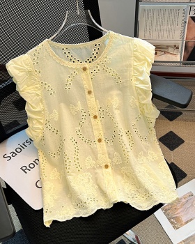 Short lace temperament tops white summer shirt for women