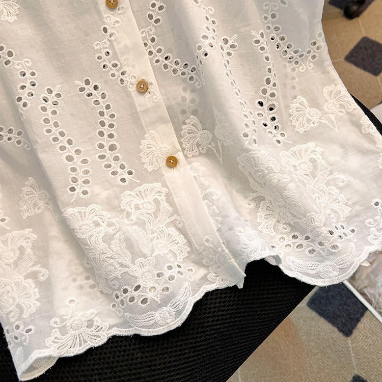 Short lace temperament tops white summer shirt for women