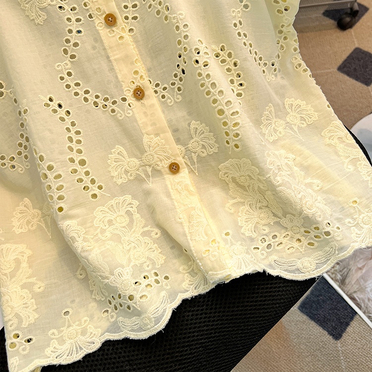 Short lace temperament tops white summer shirt for women