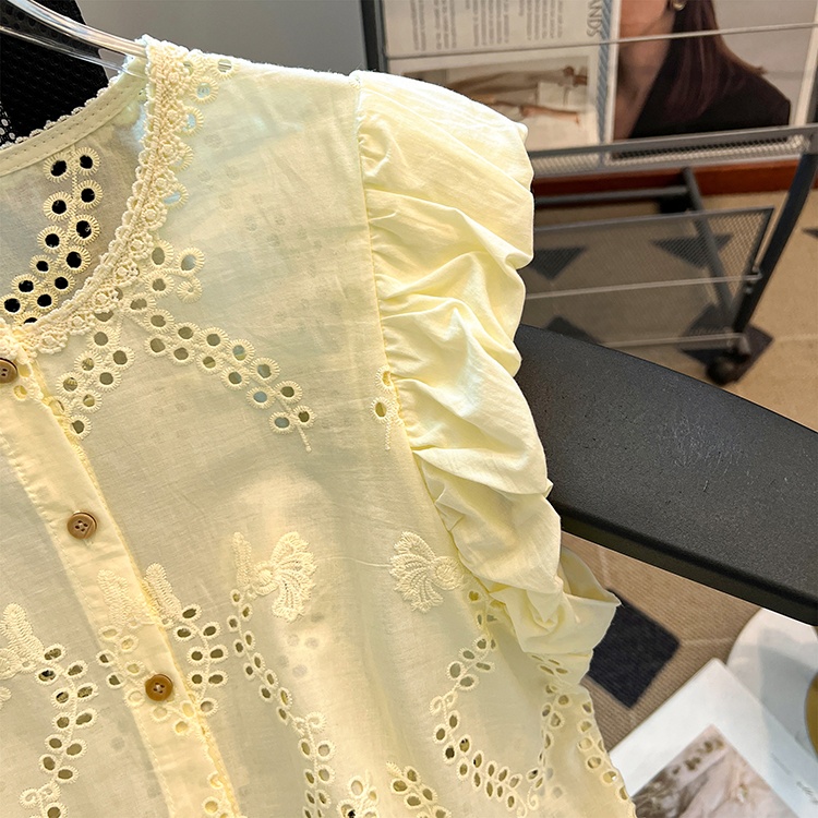 Short lace temperament tops white summer shirt for women