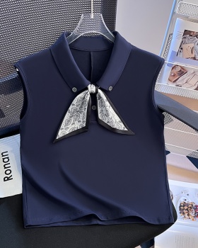 Sleeveless fashion scarves lapel summer T-shirt for women