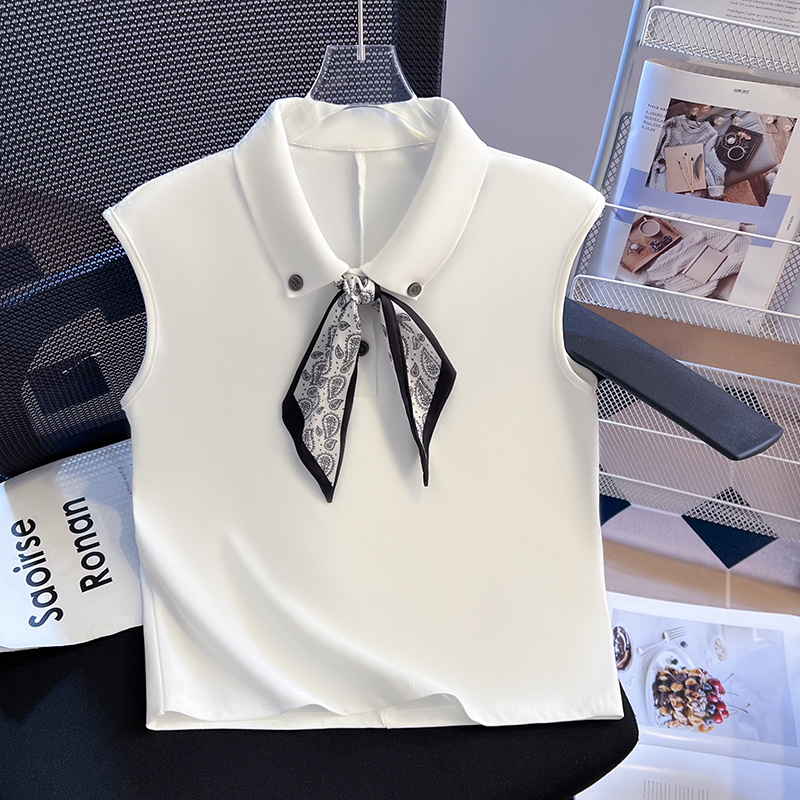 Sleeveless fashion scarves lapel summer T-shirt for women