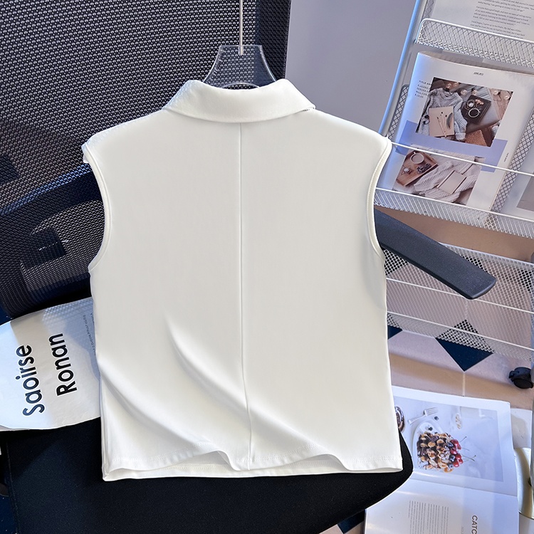 Sleeveless fashion scarves lapel summer T-shirt for women