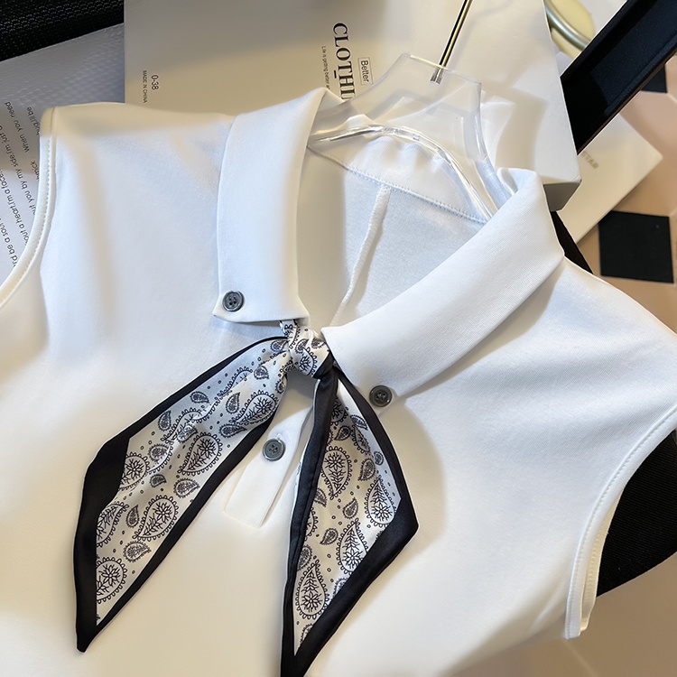 Sleeveless fashion scarves lapel summer T-shirt for women
