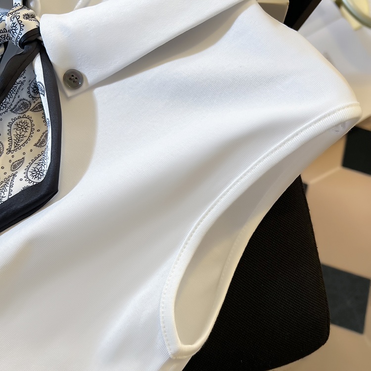 Sleeveless fashion scarves lapel summer T-shirt for women