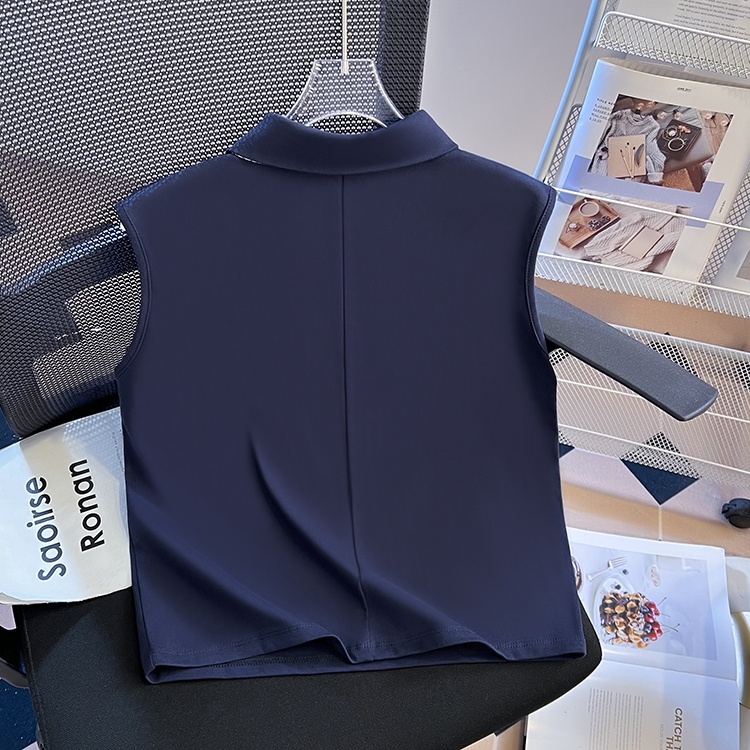 Sleeveless fashion scarves lapel summer T-shirt for women