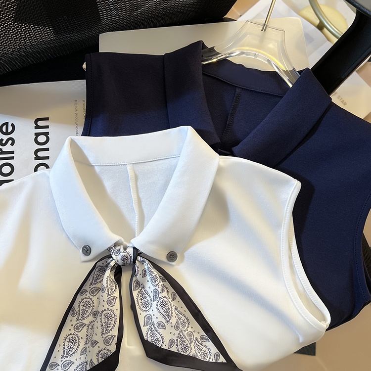 Sleeveless fashion scarves lapel summer T-shirt for women