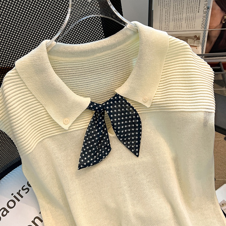 With scarves buckle sweater Korean style tops for women