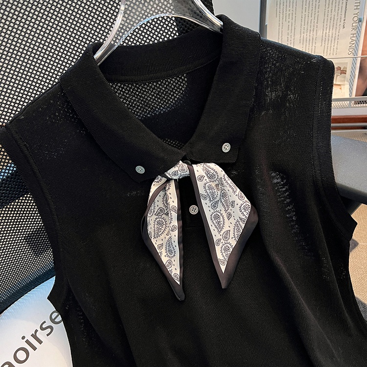 Sleeveless summer shirts lapel knitted T-shirt
