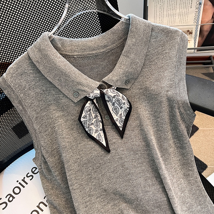 Sleeveless summer shirts lapel knitted T-shirt