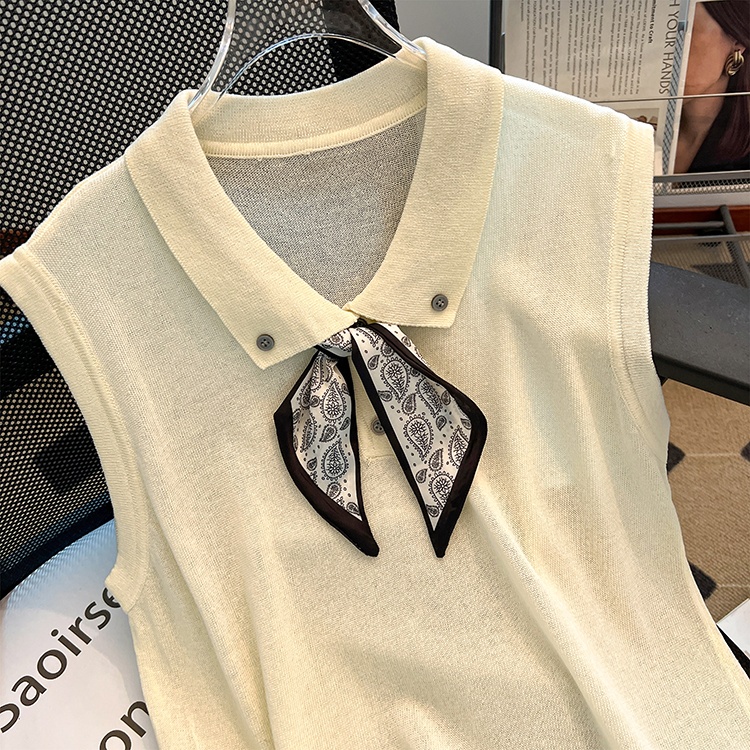 Sleeveless summer shirts lapel knitted T-shirt