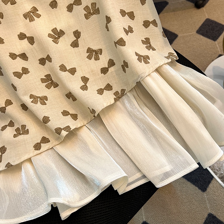 All-match bow slim tops printing fashion vest for women