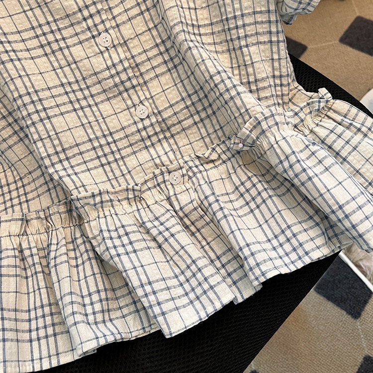 Plaid summer doll shirt crimp retro shirt for women