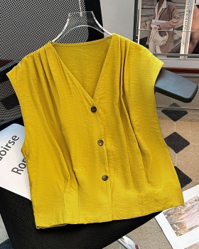 Sleeveless loose short niche V-neck summer thin shirt for women