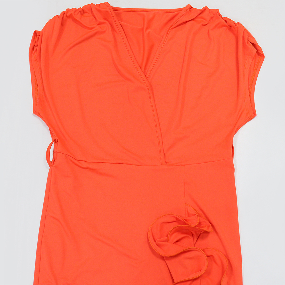 European style sexy frenum irregular V-neck dress