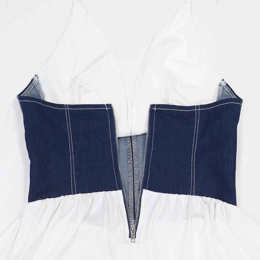 Slim V-neck milk split splice irregular dress for women