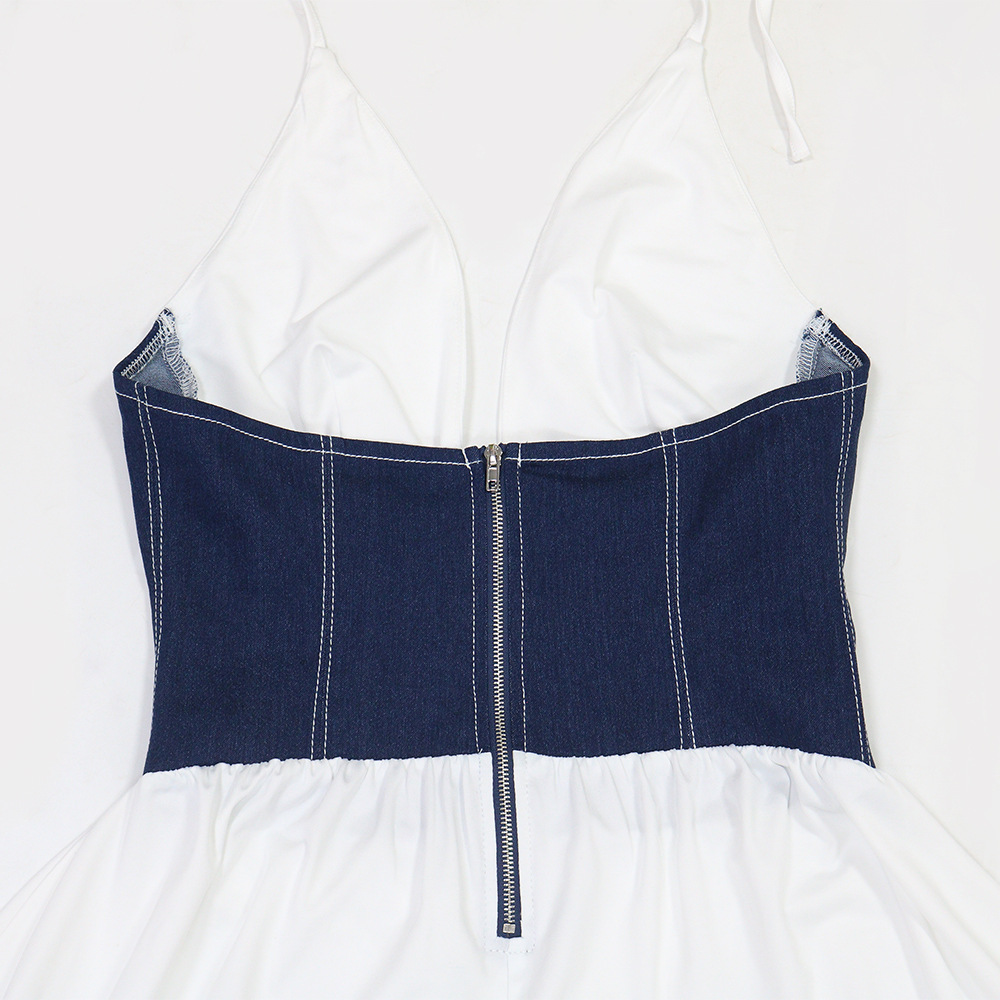 Slim V-neck milk split splice irregular dress for women