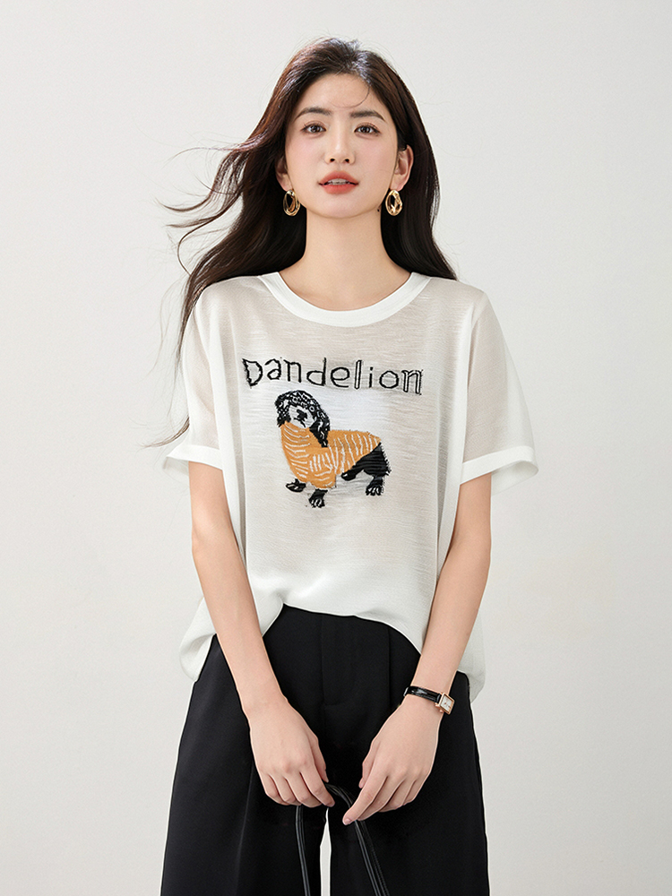Short sleeve summer slim T-shirt printing ice silk tops