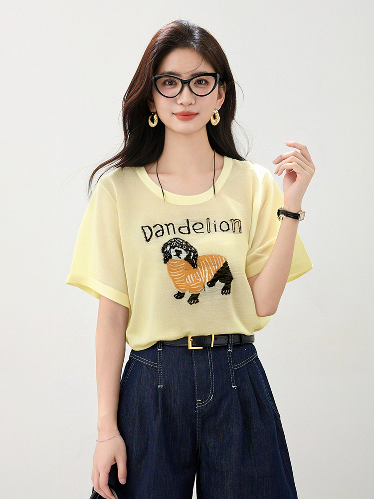Short sleeve summer slim T-shirt printing ice silk tops
