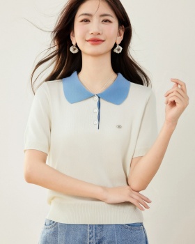 Knitted tops short sleeve sweater for women