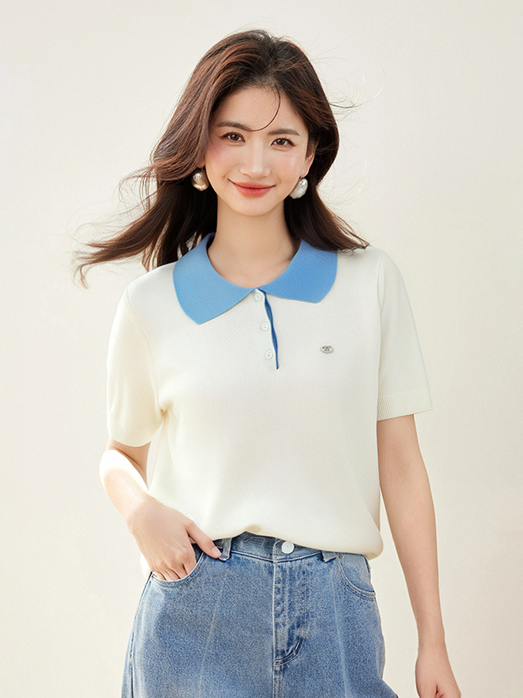 Knitted tops short sleeve sweater for women