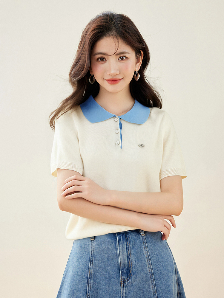Knitted tops short sleeve sweater for women