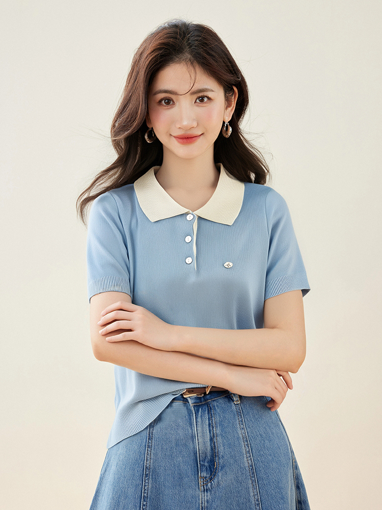 Knitted tops short sleeve sweater for women