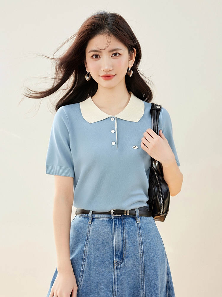 Knitted tops short sleeve sweater for women