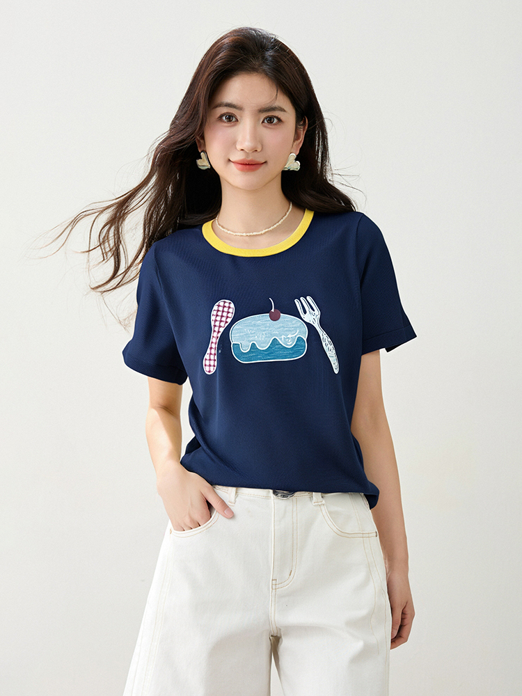 Embroidery tops short sleeve T-shirt for women