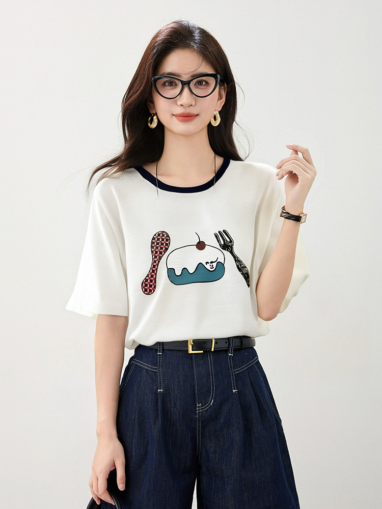 Embroidery tops short sleeve T-shirt for women