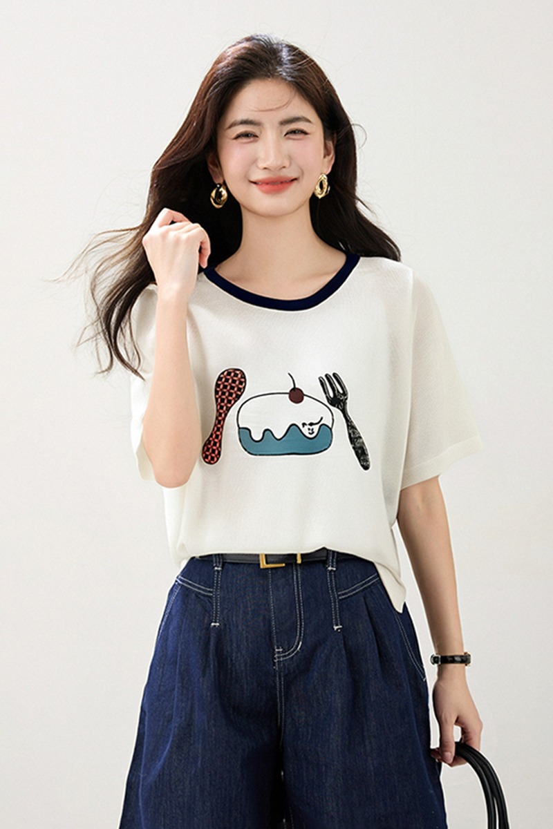Embroidery tops short sleeve T-shirt for women
