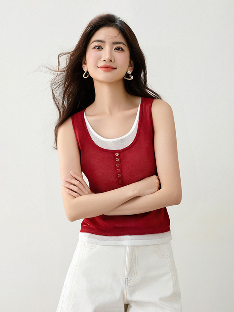 All-match knitted tops summer vest for women