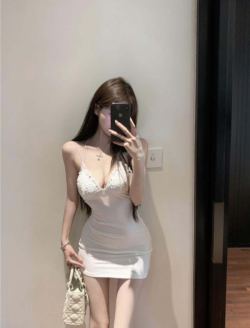 Splice hollow strap dress sexy lace T-back for women