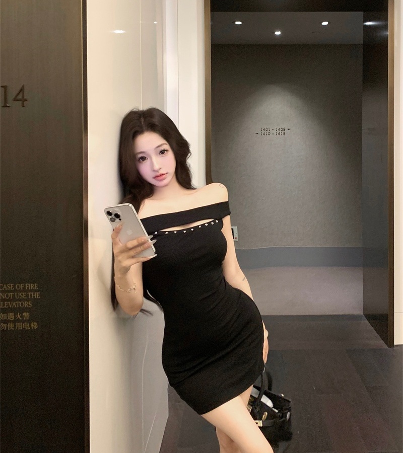 Flat shoulder package hip spicegirl slim dress for women