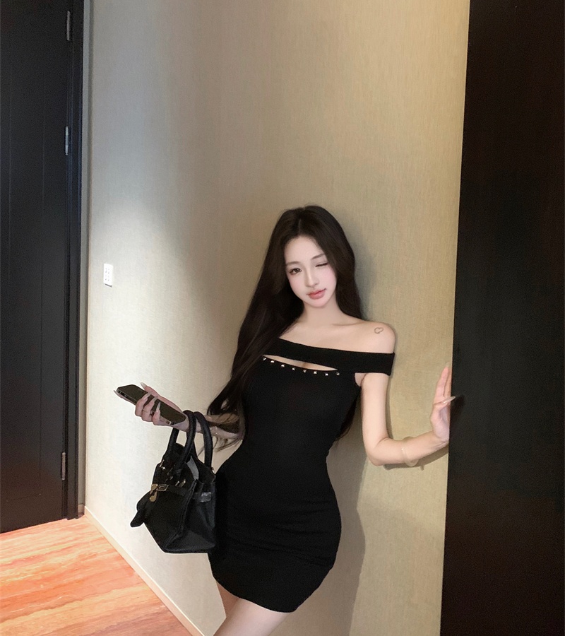 Flat shoulder package hip spicegirl slim dress for women