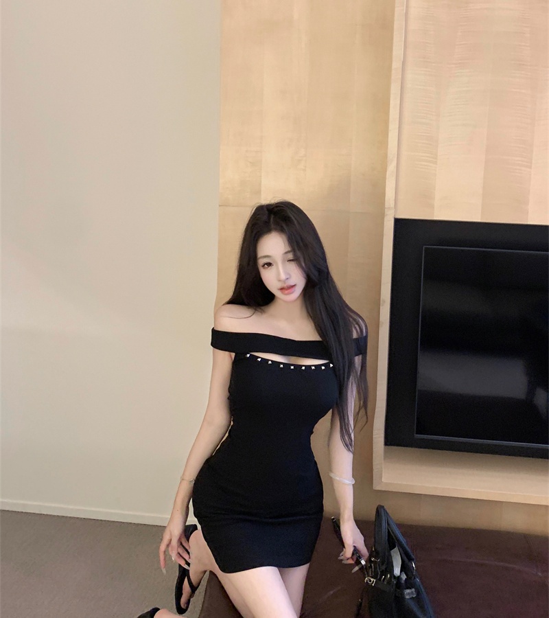 Flat shoulder package hip spicegirl slim dress for women