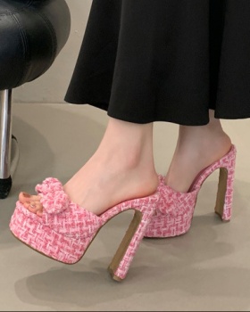 Chanelstyle open toe slippers square head high-heeled shoes