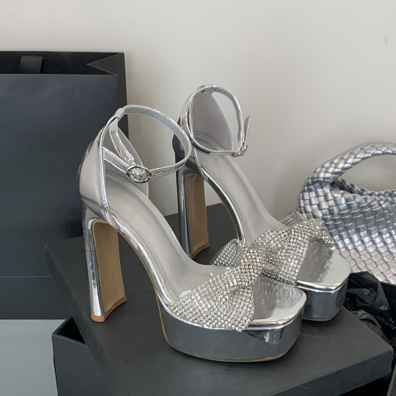 Fish mouth silver platform high-heeled sandals