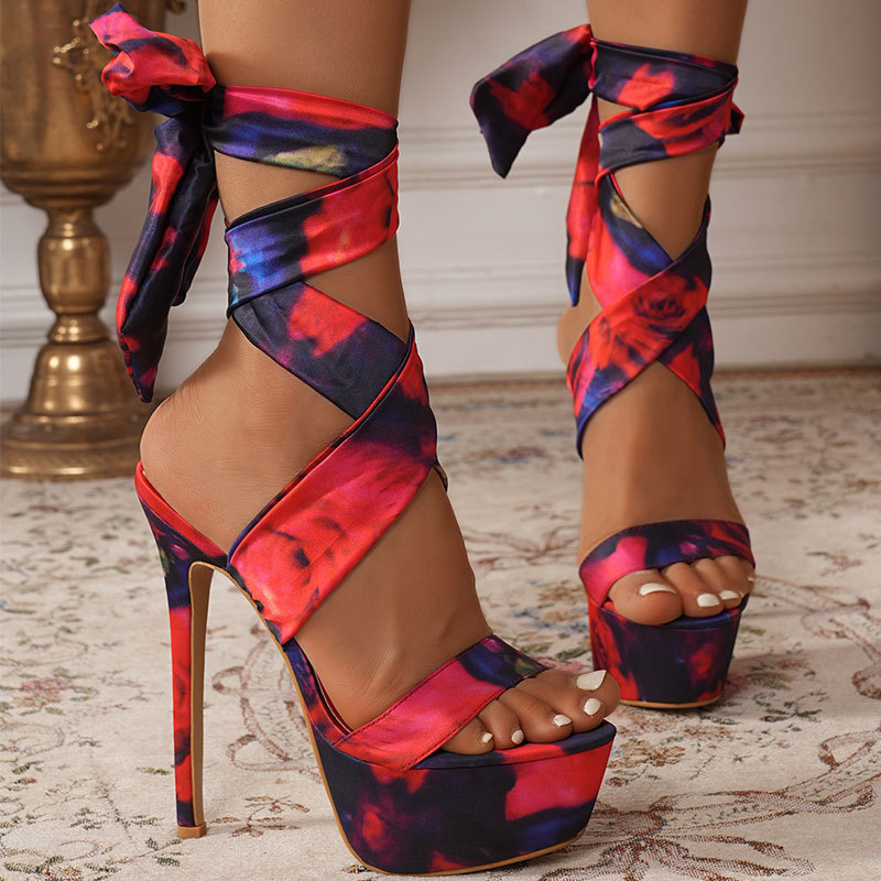 Bandage floral round European style sandals for women