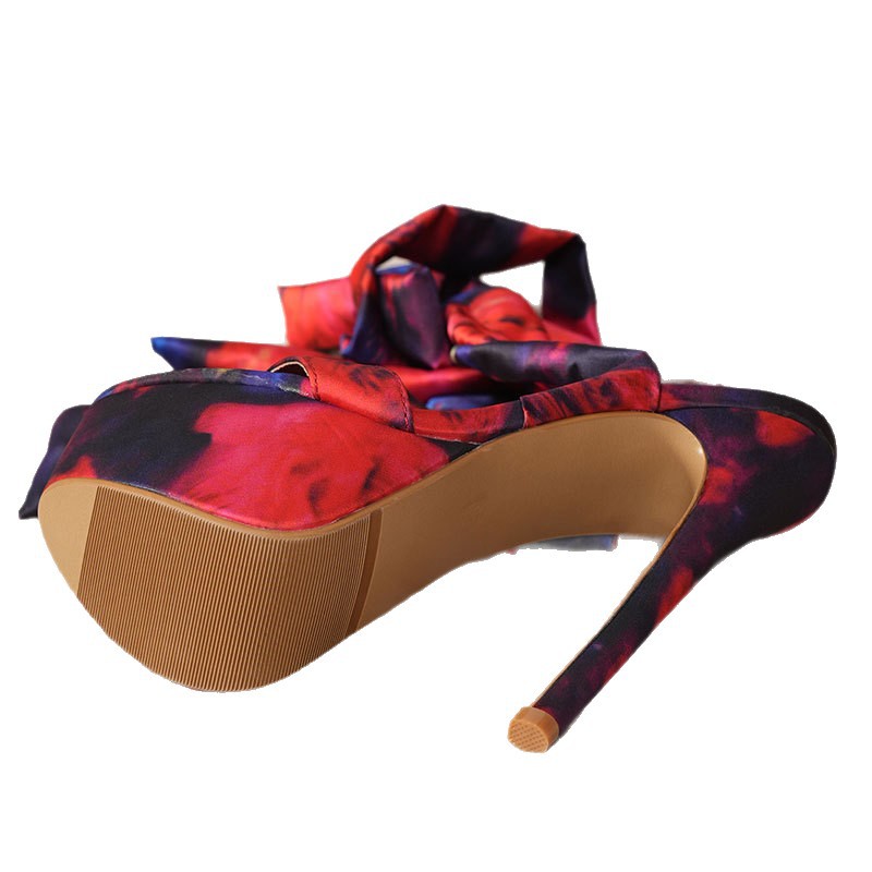 Bandage floral round European style sandals for women