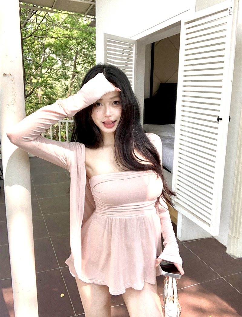 Pure cotton with chest pad cardigan sunscreen skirt 2pcs set