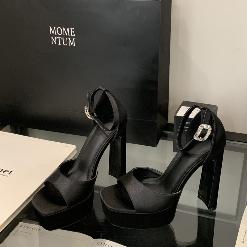 All-match fish mouth high-heeled shoes rhinestone buckle sandals