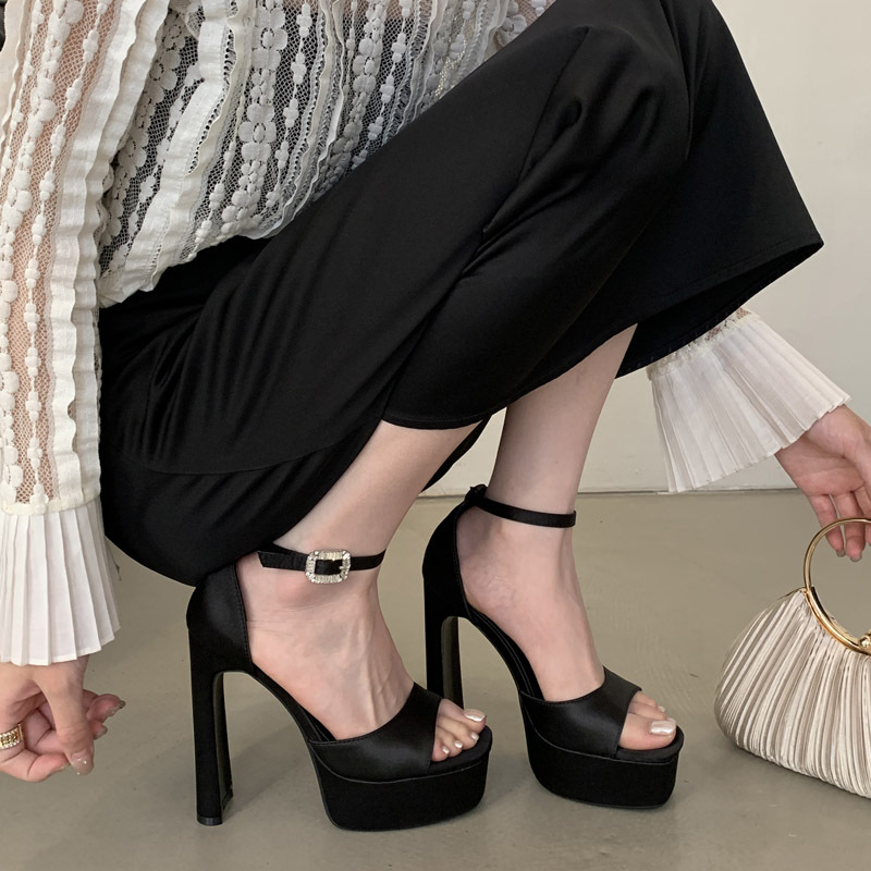 All-match fish mouth high-heeled shoes rhinestone buckle sandals