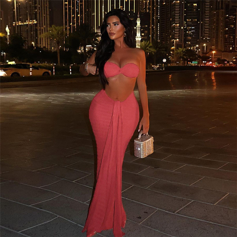 Slim fashion long skirt summer vest a set for women